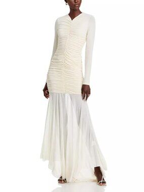 A.L.C. Fawn Ruched Mesh Maxi Dress in Off White (BNWT)